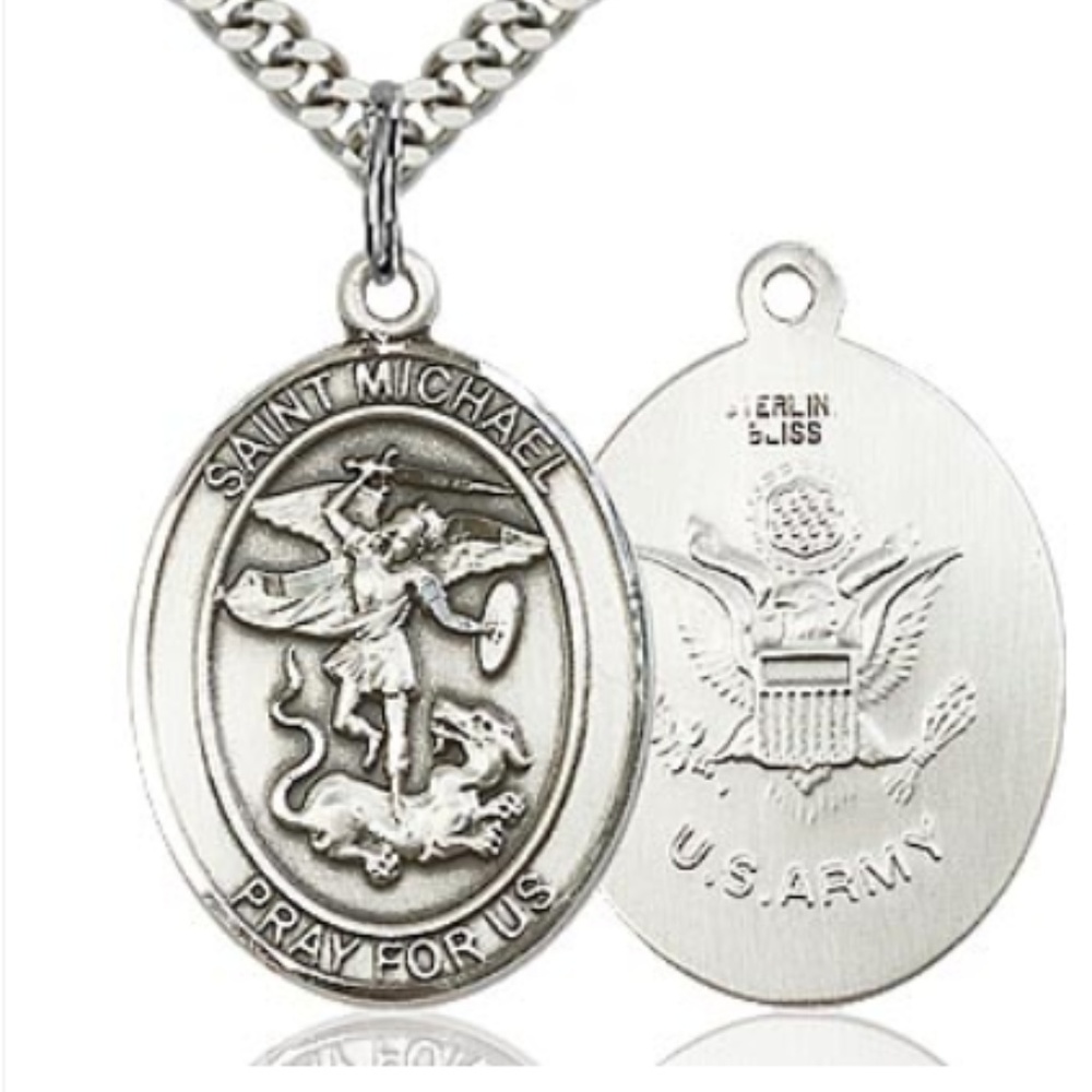Silver St Michael Medal Army Pendant Necklace New